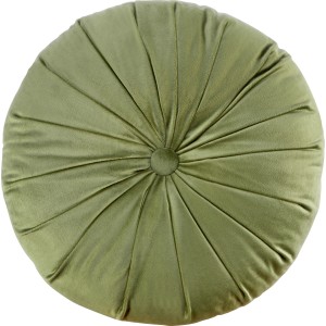 Rundes, grünes Kissen (Ø 40 cm) mit Knopf in der Mitte. Dekokissen für Wohnzimmer und Schlafzimmer.
