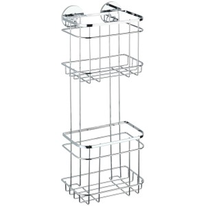 Wenko Duschregal mit 2 Etagen. Turbo-Loc Wandregal aus glänzendem Edelstahl für Badutensilien.