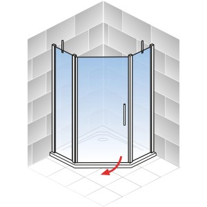 Schulte Fünfeckdusche Alexa Style 2.0 mit Alu-Natur Rahmen und klarem Glas.