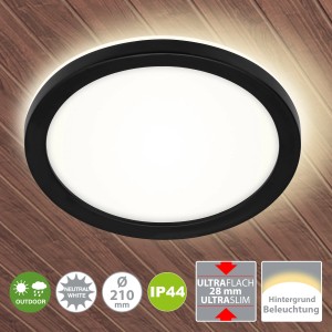 Runde, schwarze Brilo LED-Außenleuchte Frankfurt, Ø 21cm, für Wand- und Deckenmontage. Wetterfest und modern.
