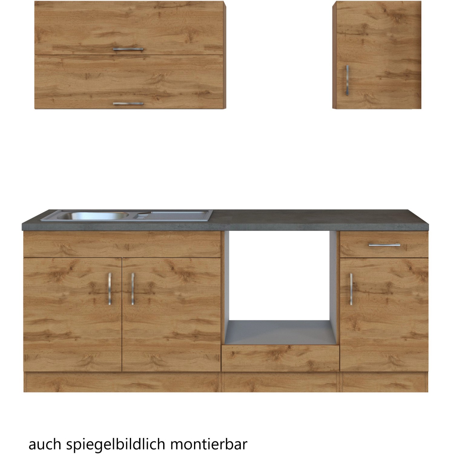 Held Möbel Küchenzeile Sorrento 210 cm in Wotaneiche Optik, ohne Elektrogeräte.