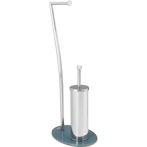 baliv WC-Bürstengarnitur ST-6920 Chrom Edelstahl mit Glasfuß und Toilettenpapierhalter.