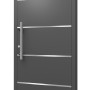 Moderne anthrazitfarbene Aluminium Haustür mit Edelstahl-Applikationen und Griff links.