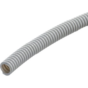 Flexibles, hellgraues Isolierrohr EN 16, Länge 25 m, für die Aufputzmontage.