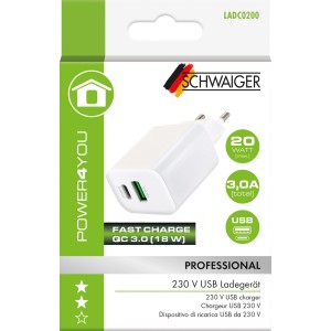 Schwaiger Ladeadapter mit USB-A und USB-C Anschluss, weiß, für Computer & Multimedia.
