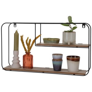 Modernes Wandregal aus Eisen und MDF, 52 cm breit, mit Deko-Elementen.