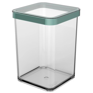 Quadratische Rotho Vorratsdose Loft Premium, 1 l, transparent mit grünem Deckel.