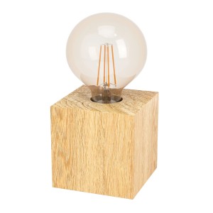 Eglo Tischleuchte Prestwick 2, braune Design-Tischlampe mit Holzwürfel und Glühbirne.