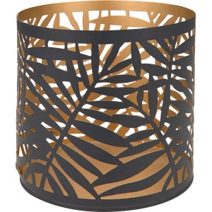 Schwarzer Teelichthalter Dark Wonder mit goldenen Blättern, Ø 13 cm.