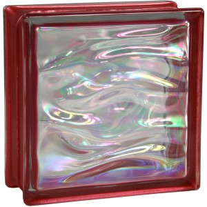 Glänzender, rubinroter Glasstein Aqua Perlmutt, 19x19x8 cm, für Innen- und Außen.