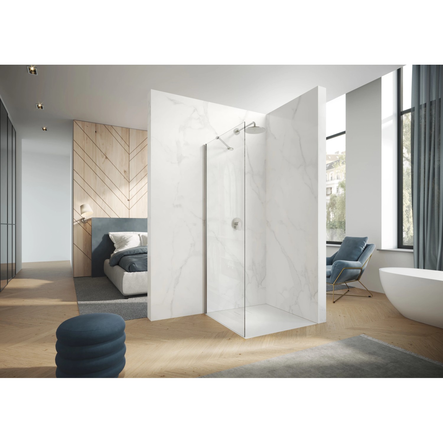 Hüppe Design Pure Seitenwand, 90x200cm, Silber Matt, für Duschkabine mit Schwingtür.