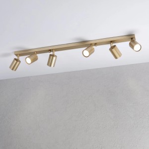 Goldene Lamkur Deckenleuchte Prisma mit 6 Spots. Moderne Deckenlampe für Wohnzimmer und Flur.