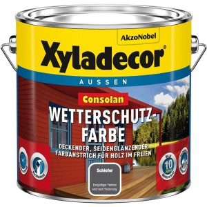 Dose Xyladecor Consolan Wetterschutzfarbe Schiefer, seidenglänzend, für Holz im Außenbereich.