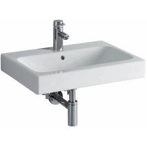 Weißes Geberit iCon Waschbecken 60 cm mit Hahnloch und KeraTect Beschichtung.