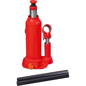 Roter hydraulischer Stockwagenheber SWH-3000 B mit 3 t Tragkraft für Autoreparatur und Reifenwechsel.