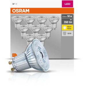 Osram LED GU10 Leuchtmittel, 4,3W, warmweiß, 350lm, 5,2x5cm, Set