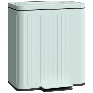 Grüner HOMCOM Duo-Treteimer aus Metall, 2x20L, mit Pedal und Rillen für Küche & Abfalltrennung.