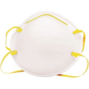 LUX Feinstaubmaske FFP1, 3er-Pack, Atemschutzmaske mit gelben Bändern.