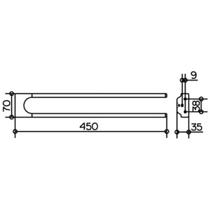 Technische Zeichnung: Keuco Handtuchhalter Collection Moll, 2-armig, verchromt, mit Maßangaben.