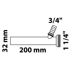 Technische Zeichnung: Kirchhoff Tauchrohr Siphon, 41,9 mm (1 1/4) x 26,4 mm (3/4) T x 200 mm, Chrom.