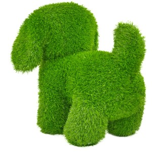 Grüne AniPlants Gartenfigur: Stehender Hund, 50 cm hoch. Dekorative Gartendeko im Gras-Look.