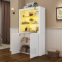 okwish Sideboard mit LED Beleuchtung Glasböden Aufbewahrungsschrank 100x35x170cm Weiß_3