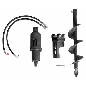 Zipper Erdlochbohrer Set ZI-MBG1000DELB Schwarz mit Hydraulikantrieb, Bohrer und Schläuchen für Baumaschinen.