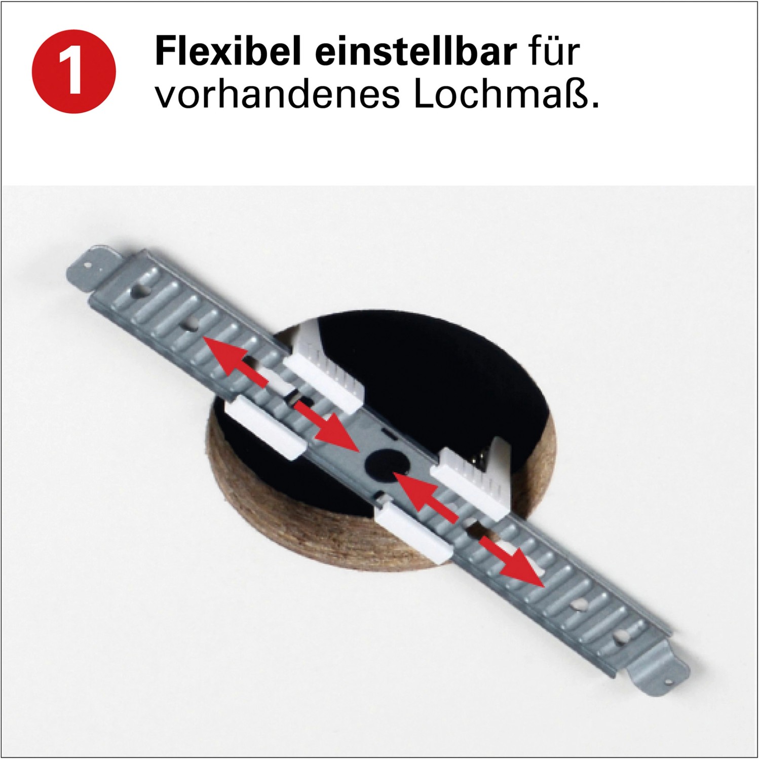 Montage der LED-Deckenleuchte: Flexibel einstellbare Halterung für vorhandenes Lochmaß.