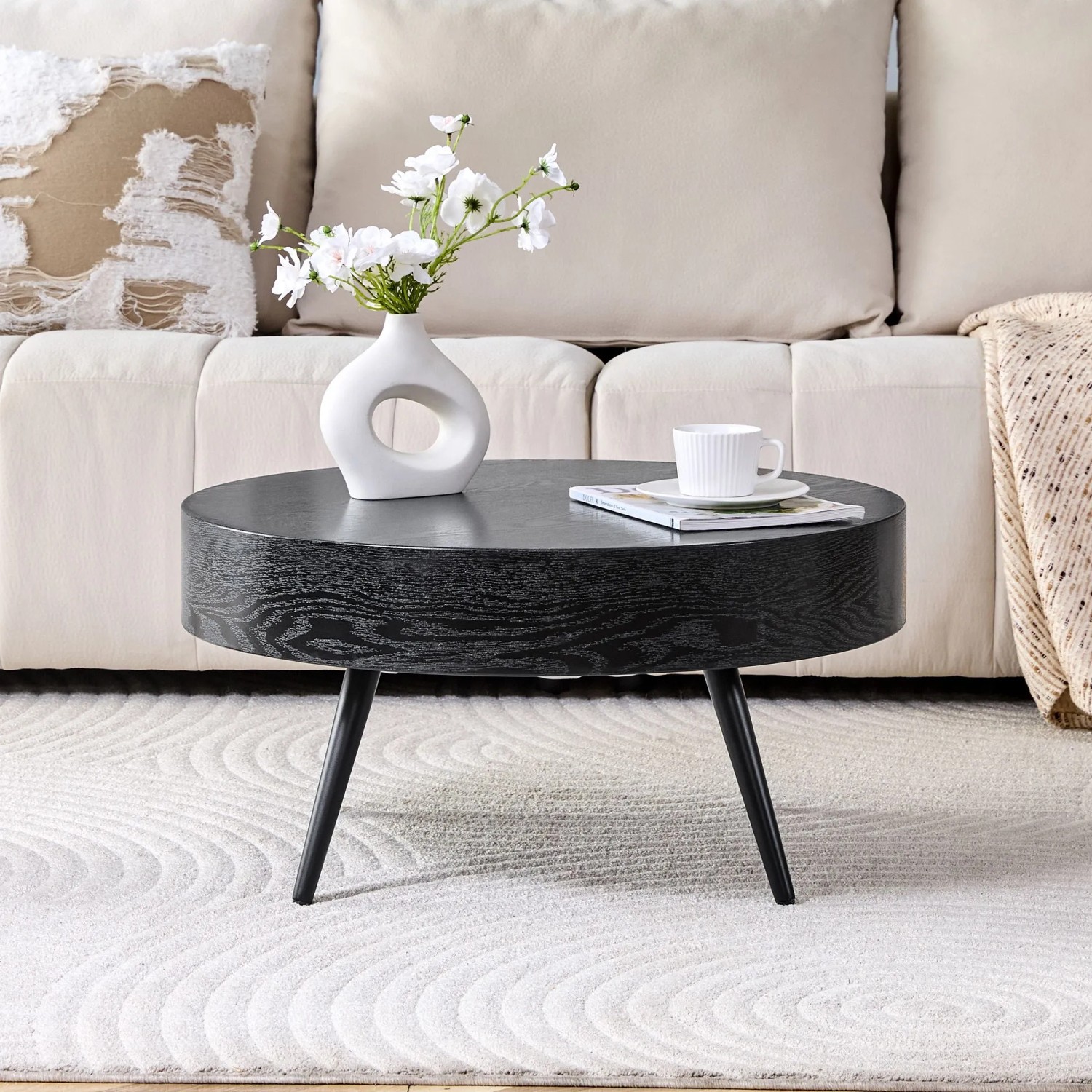 okwish Couchtisch mit Rundem Design und Metallbeinen für Wohnzimmer cm 70x70x35 Schwarz_4