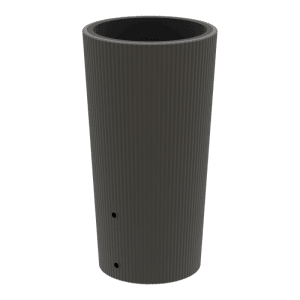 Anthrazitfarbene Regentonne Wave 2in1, 200 l, mit gerillter Oberfläche und zwei Öffnungen.