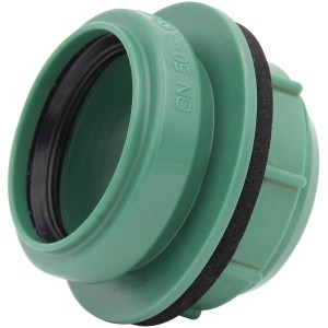 Grüne IBC Tankdurchführung DN 50 mit HT-Muffe für Regentonnen-Zubehör.