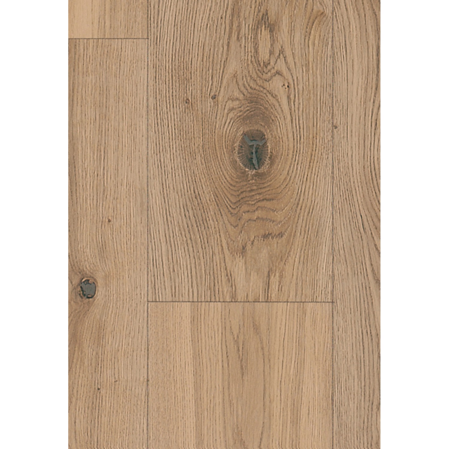 Parador Parkett 3060 Living Eiche Weiß matt Landhausdiele, Detailansicht der Holzstruktur mit Astlöchern.