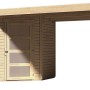 Unbehandeltes Karibu Holz-Gartenhaus Linköbing mit Flachdach und Anbau.