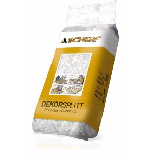 Sack mit matt-weißem Marmorsplitt (8-12 mm) für Zierkies- und Splitt Anwendungen im Garten.