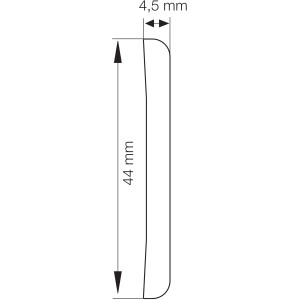Abbildung einer weißen, selbstklebenden Wandleiste (44 x 4,5 mm) mit Maßangaben.