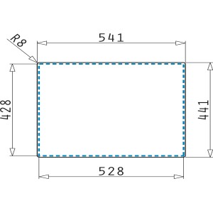 Technische Zeichnung Pyramis Einbaubecken Lydia Edelstahl mit Maßangaben.