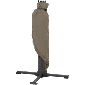 Siena Garden Balkonsichtschutz Taupe 150x280 cm, zusammengefaltet mit Schutzhülle und Standfuß.
