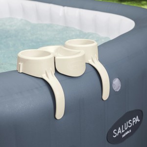 Bestway Getränkehalter Xtras für Lay Z Spa Whirlpool, mit 2 Haltern und Ablage, am Beckenrand befestigt.
