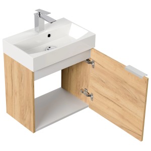 Posseik Badmöbel Cubi Slimline, Eiche Gold, 50 cm, mit Waschbecken und SoftClose-Funktion.