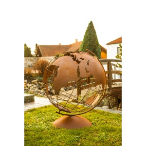 Ferrum Art Design Weltatlas Deko-Skulptur, 115 cm, Edelrost-Optik für den Garten.