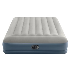 Intex Luftmatratze Dura-Beam Queen, grau/blau, mit integriertem Kissen und Ventil.