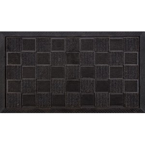 Schwarze Gummipinmatte 40x70 cm mit Beflockung im Schachbrettmuster für den Außenbereich.