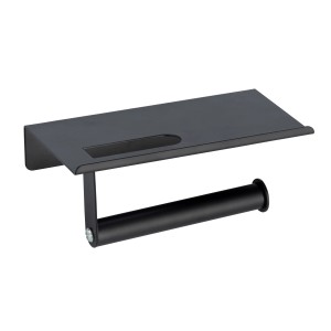 Allstar Wand-Toilettenpapierhalter Walli, schwarz matt, mit Ablage für Smartphone.