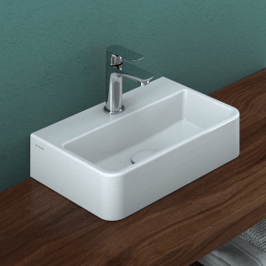 Domberg Waschbecken DB2006, 38,5x26 cm, weiß, zur Wand- oder Aufsatzmontage.