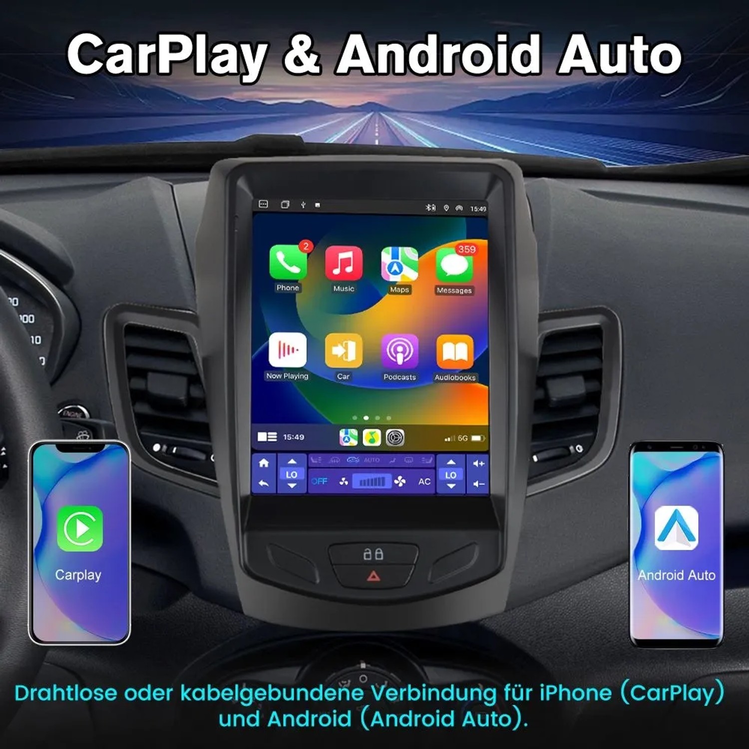 Junsun Vertikales 4G-Autoradio Für Ford Fiesta MK7 2009-2017 4+64GB 8-Kern-Wireless CarPlay & Android Auto DSP HD-Display_4