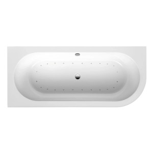 Weißer Ottofond Whirlpool Modena XS, Badewanne mit Airdüsen und zentralem Abfluss.