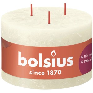 Bolsius Rustik-3-Docht-Kerze Shine, 90/140 mm, weiche Perle. Stumpenkerze mit drei Dochten.