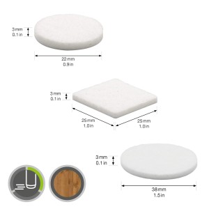 Wagner Filzgleiter Set, 44-teilig, selbstklebend, weiß, verschiedene Formen und Größen.