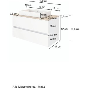 Held Möbel Einzelwaschtisch Ferrara 100 cm, Grau Matt, mit Maßangaben.