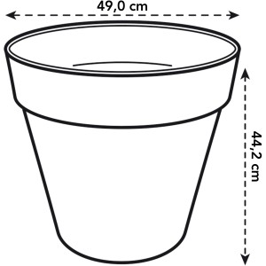 Skizze von Elho Blumentopf Loft Urban Rund, Ø 48,5 cm, mit Maßangaben.
